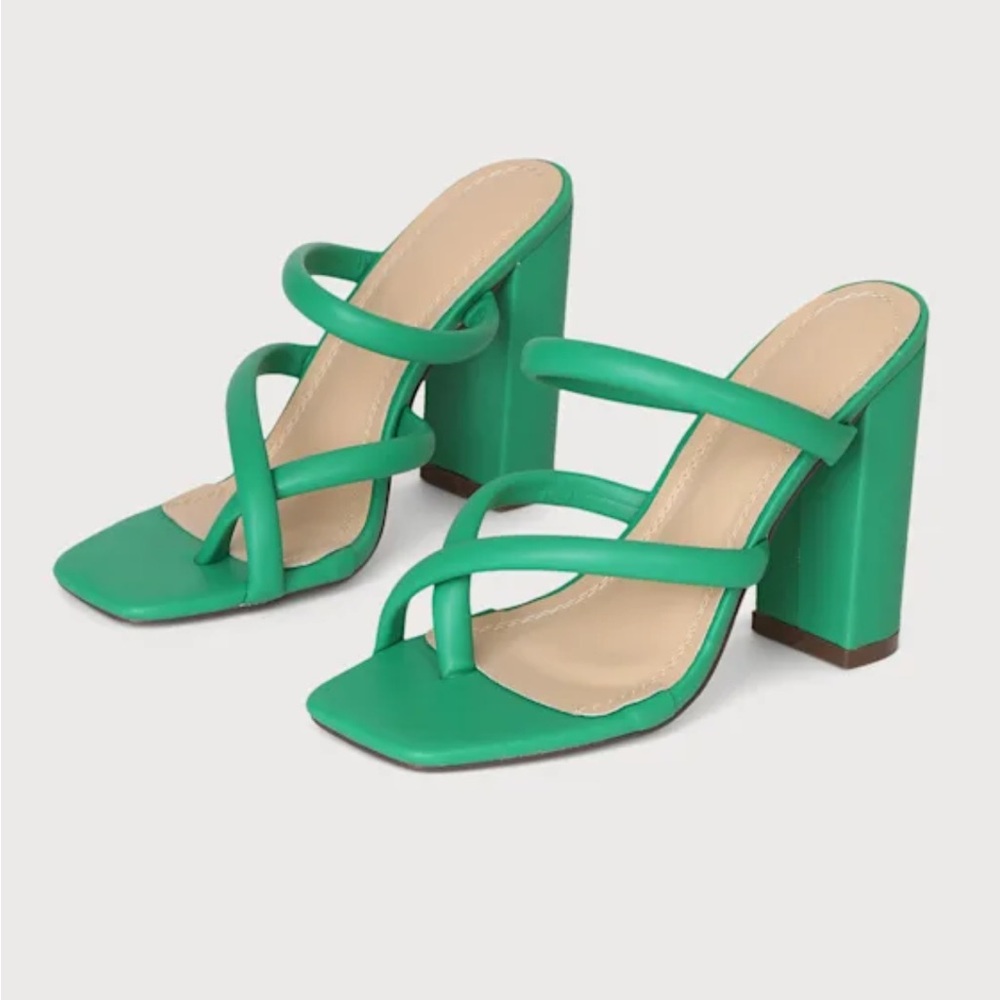 Aviana Green Strappy High Heel Slide Sandals 9 - Picture 3 of 5